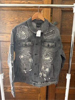 Smoke Rise Distressed Black Washed Denim Jacket & Pant Set